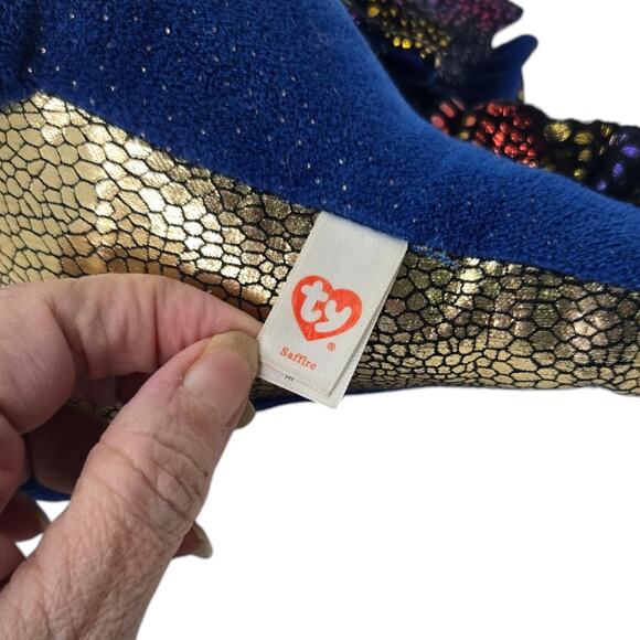 Ty Beanie Boo Saffire Dragon Plush Stuffed Animal Sparkle Blue Gold Wings 9" - Picture 8 of 8
